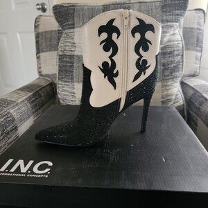 INC fancy sparkly heeled boots